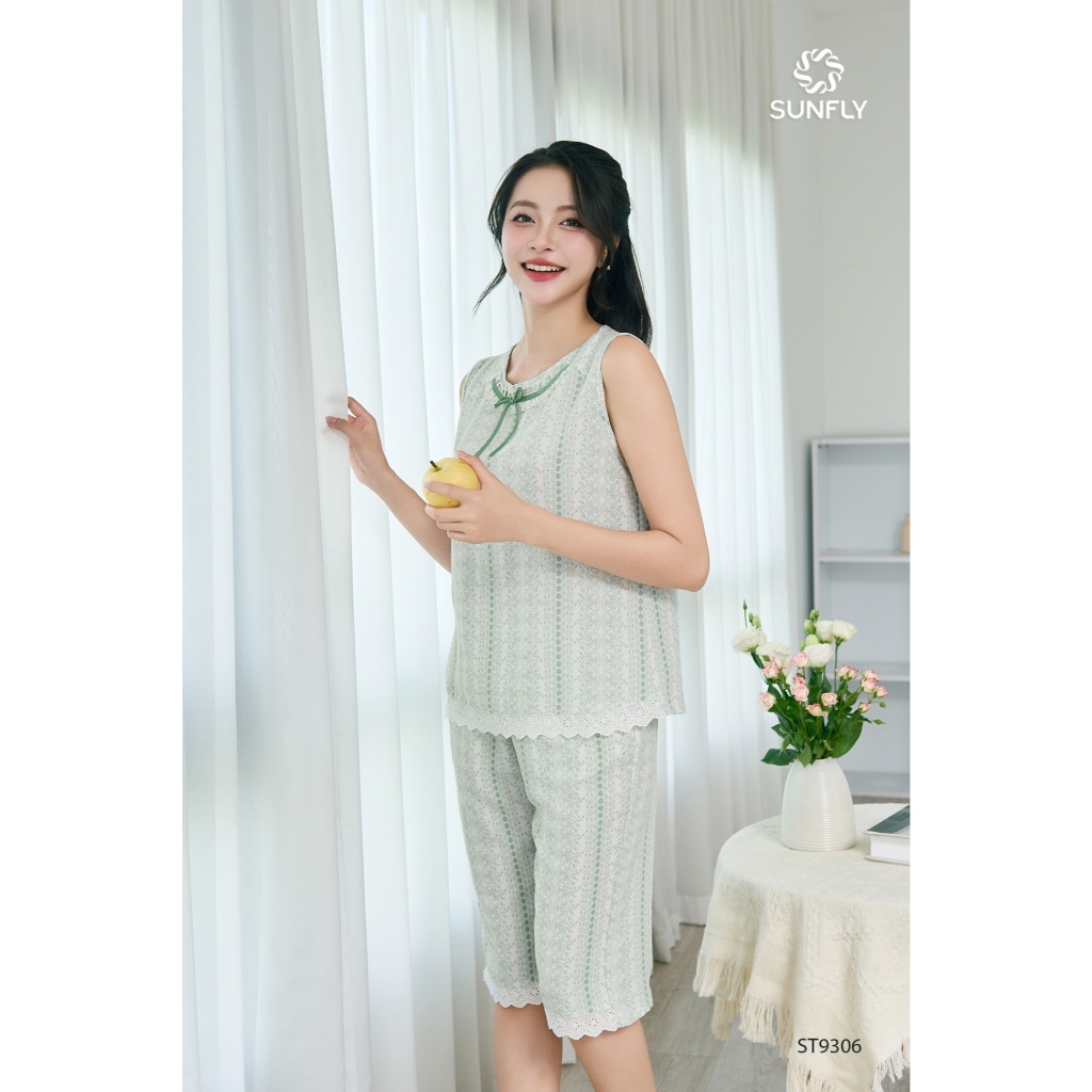 ST9306 Đồ bộ mặc nhà nữ đũi nhăn áo sát nách quần ngố
