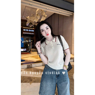 LT - Áo len mongtoghi cổ đức cộc tay pha viền chữ ngực free size style hàn quốc basic 1269
