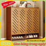 Tủ giày gỗ tre cửa mây đan Kệ chứa đồ nhiều tầng​ Tủ để giày dép thông minh nhiều ngăn Tủ tích trữ — ảnh 1
