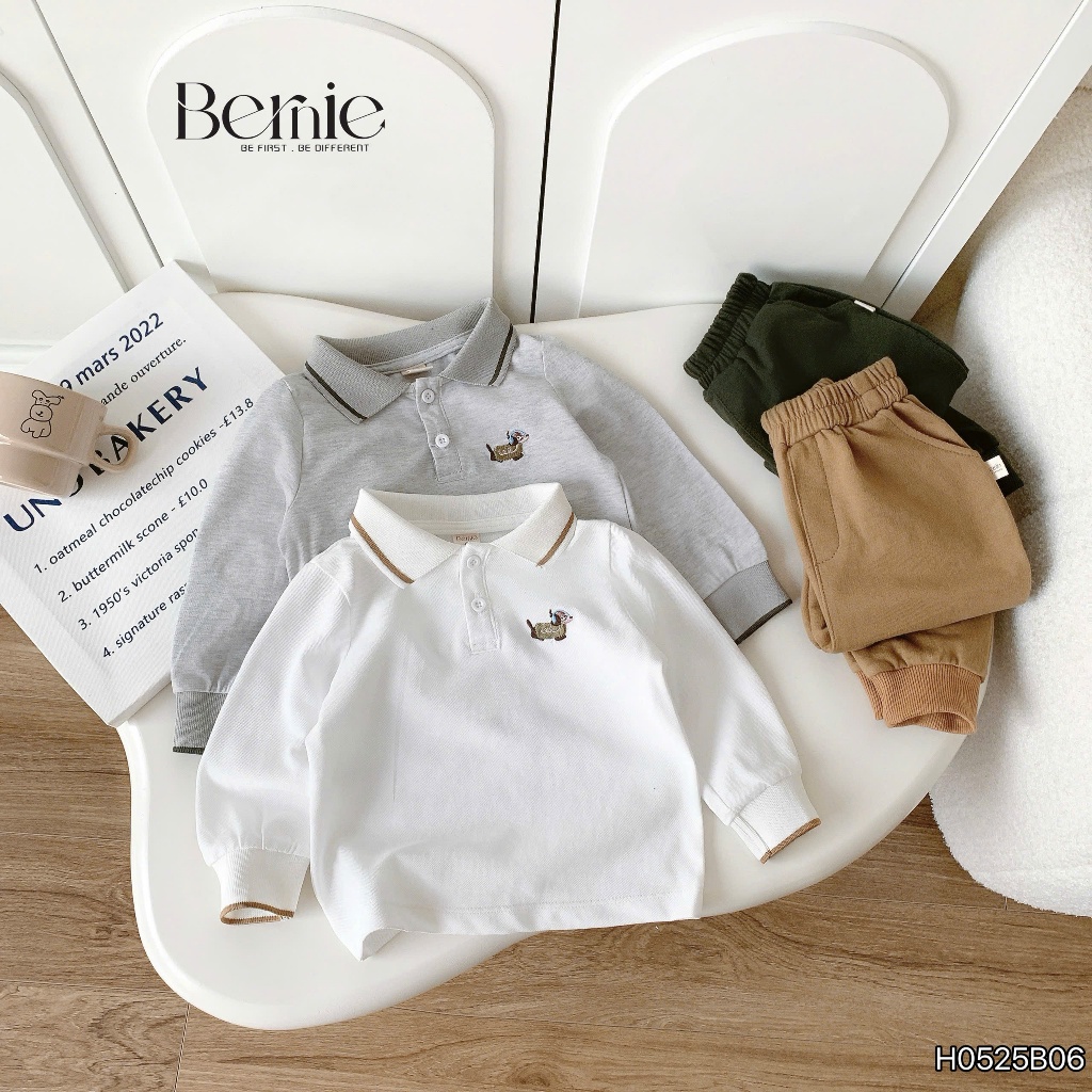 Bộ polo dài tay Luckdog bé trai, bộ thu đông cho bé đi học đi chơi Bernie H0525B06