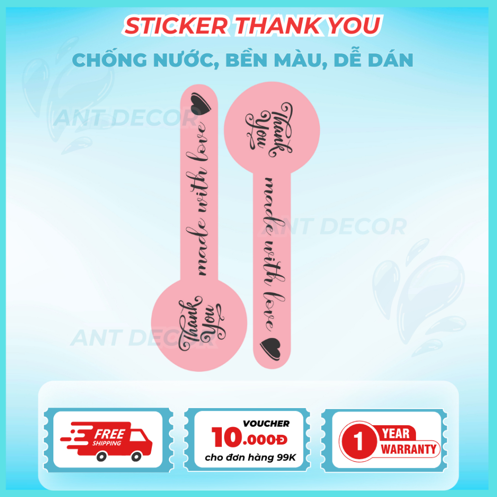 Tem dán THANK YOU dài, tem dán niêm phong chai hộp nhiều màu pastel, Decal Đẹp Mắt, Bền Màu, Chống Nước