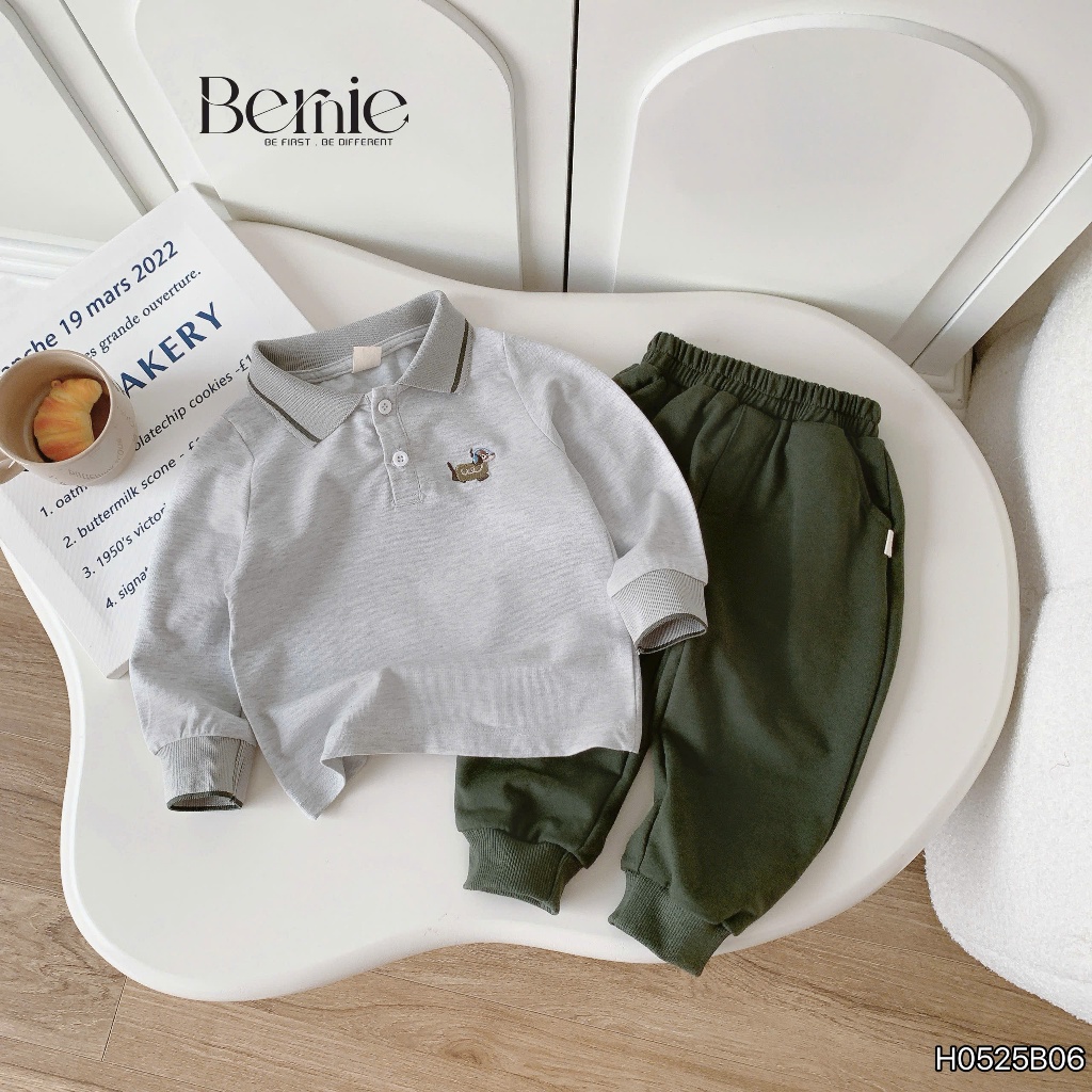 Bộ polo dài tay Luckdog bé trai, bộ thu đông cho bé đi học đi chơi Bernie H0525B06