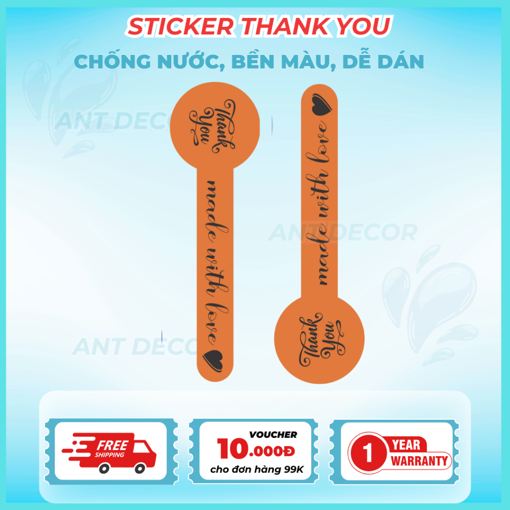 Tem dán Cảm Ơn dài, tem dán niêm phong chai hộp nhiều màu, Decal Đẹp Mắt, Bền Màu, Chống Nước