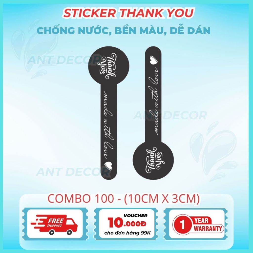 Tem dán Cảm Ơn dài, tem dán niêm phong chai hộp nhiều màu, Decal Đẹp Mắt, Bền Màu, Chống Nước