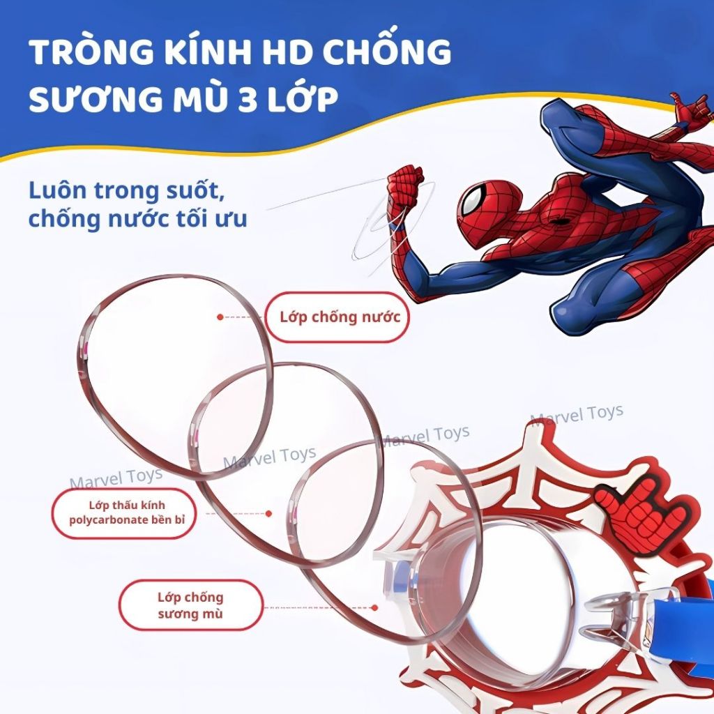 Kính Bơi Trẻ Em Marvel Disney Chính Hãng Spider Man Frozen Chống Sương Mù Chống Nước Cho Bé 3 Tuổi+