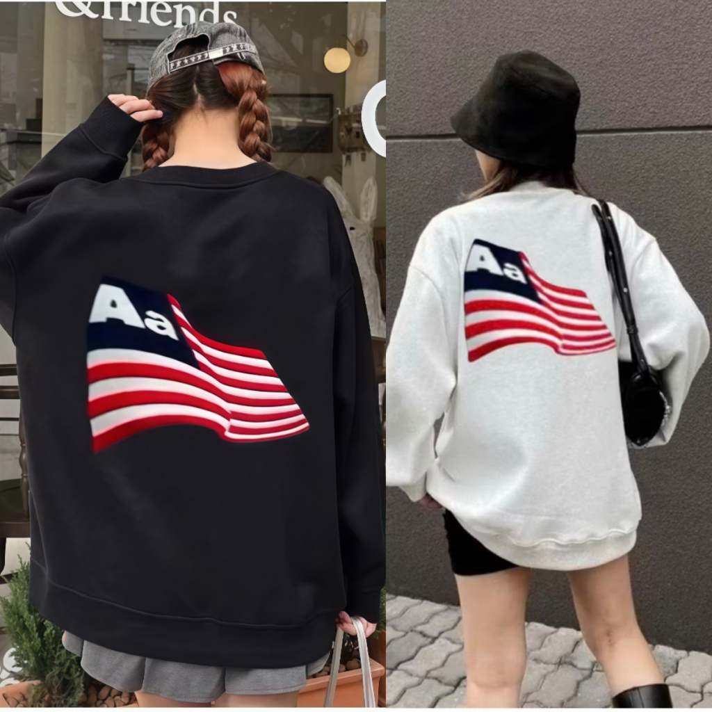[ MÃ GIẢM 10K] Áo Sweater Thêu Cờ Mỹ 2 Mặt Trước Sau Chất Nỉ 2 Da Cao Cấp Nam Nữ Hình Thêu Chắc Chắn Phong Cách Hàn Quốc