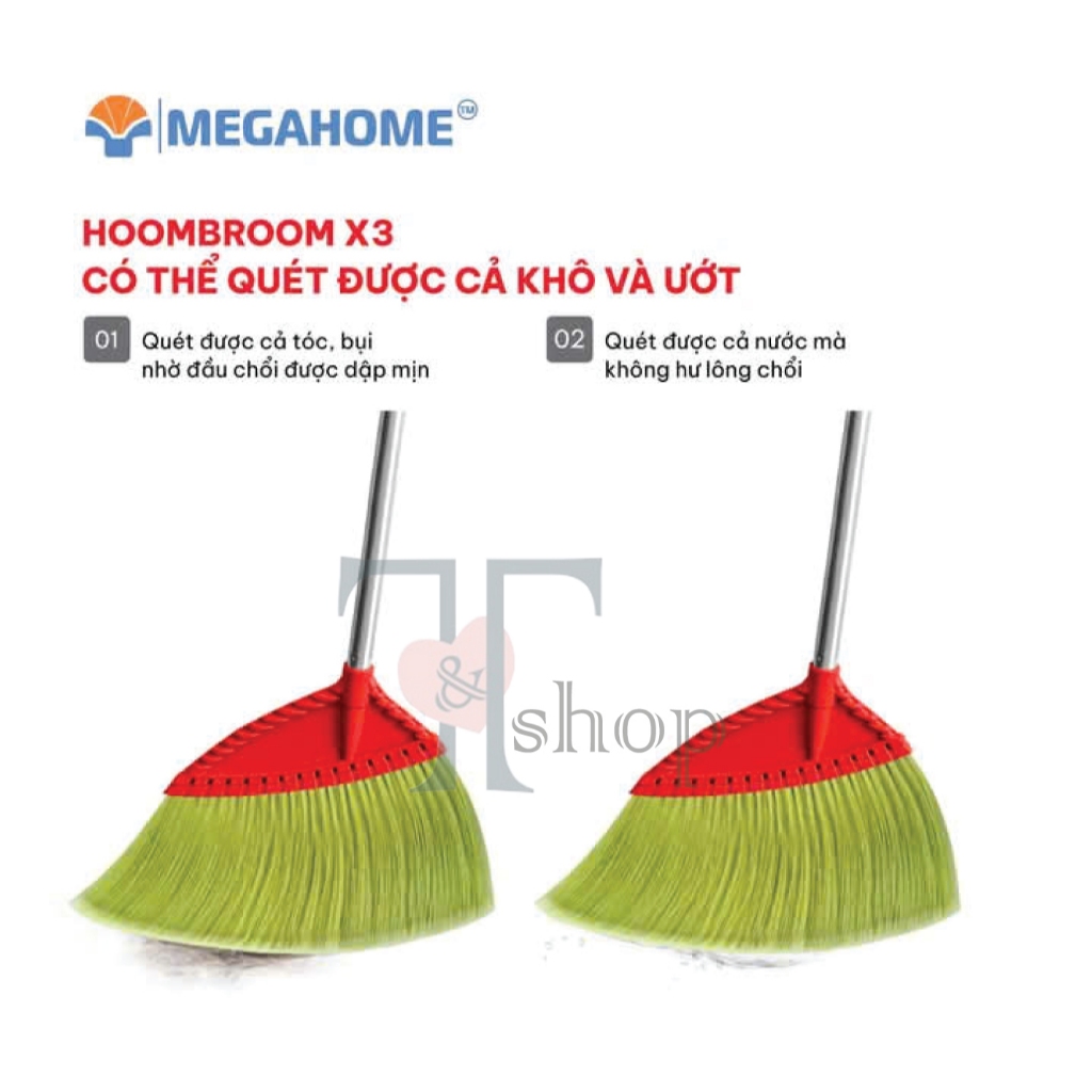 Chổi Quét Sàn HomeBroom MEGAHOME Cao Cấp Thân Cây Inox / Nhựa, Cước Mềm Mại Dùng Quét Nhà, Quét Nước (MÀU NGẪU NHIÊN)