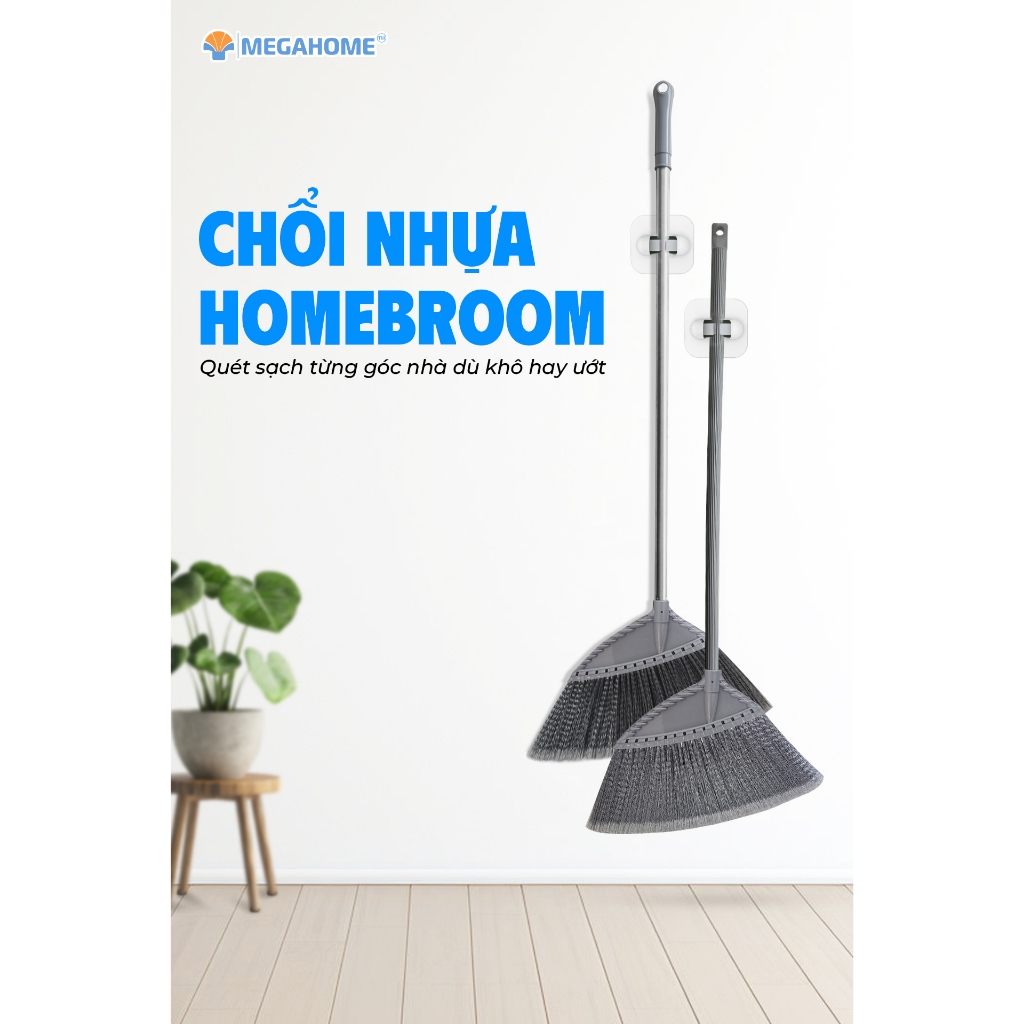 Chổi Quét Sàn HomeBroom MEGAHOME Cao Cấp Thân Cây Inox / Nhựa, Cước Mềm Mại Dùng Quét Nhà, Quét Nước (MÀU NGẪU NHIÊN)