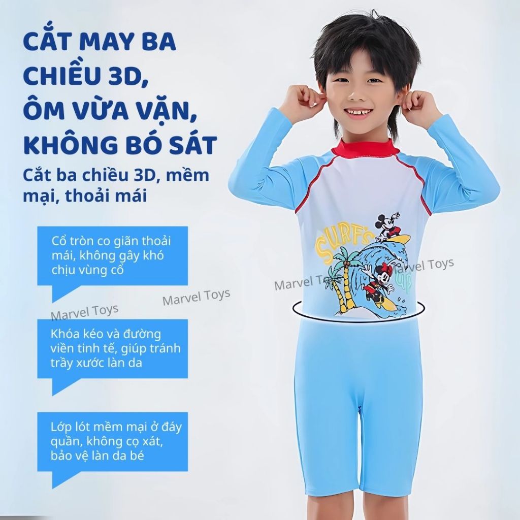 Đồ Bơi Cho Bé Trai Marvel Disney Spider Man Tay Dài Tay Ngắn Chống Nắng UPF50+ Trẻ Em
