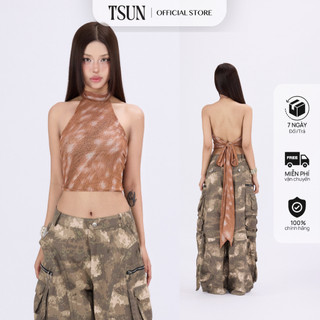 TSUN - Bambi Halter Áo Yếm Croptop Nữ Hở Lưng Họa Tiết Hươu Sao Gợi Cảm Cá Tính