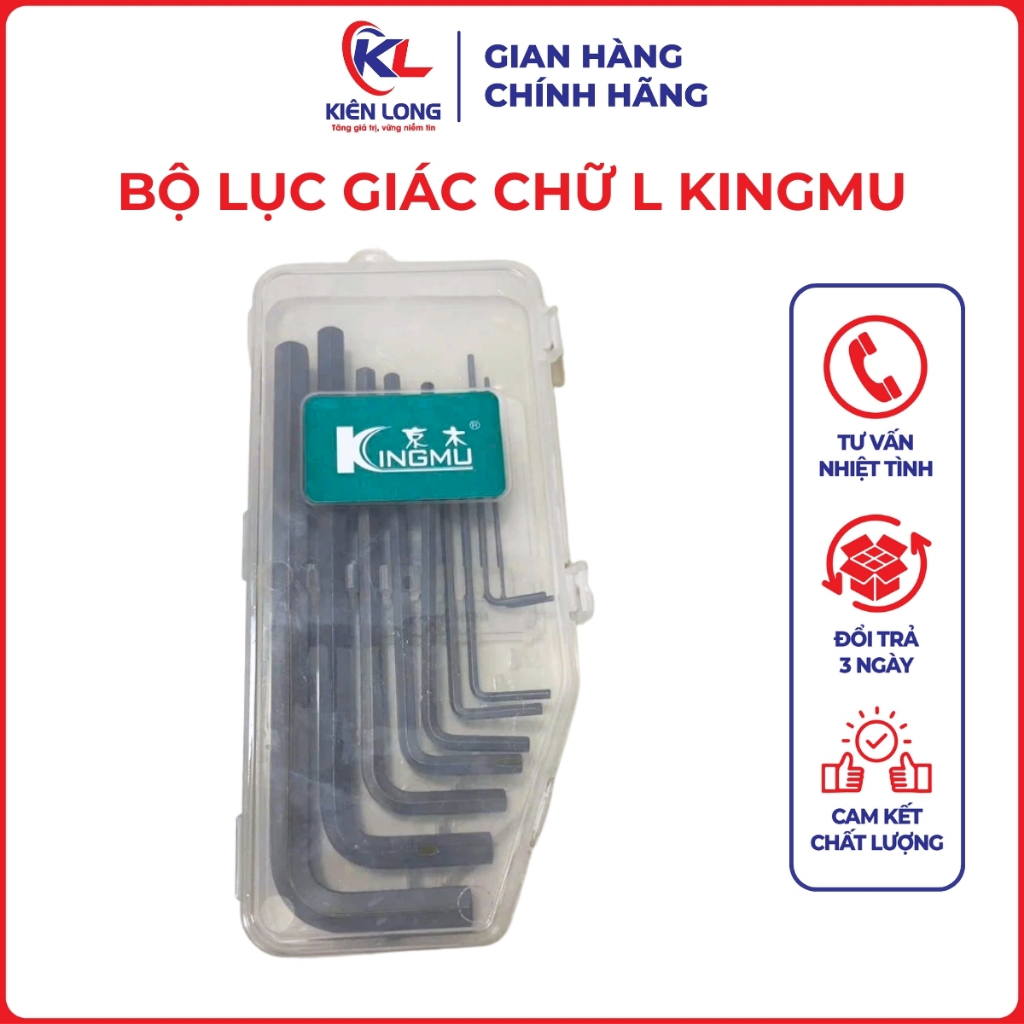 Bộ Lục Giác Chữ L Kingmu 9 Cây – Hợp Kim Thép Đặc Biệt Bền Bỉ (1 Bộ)