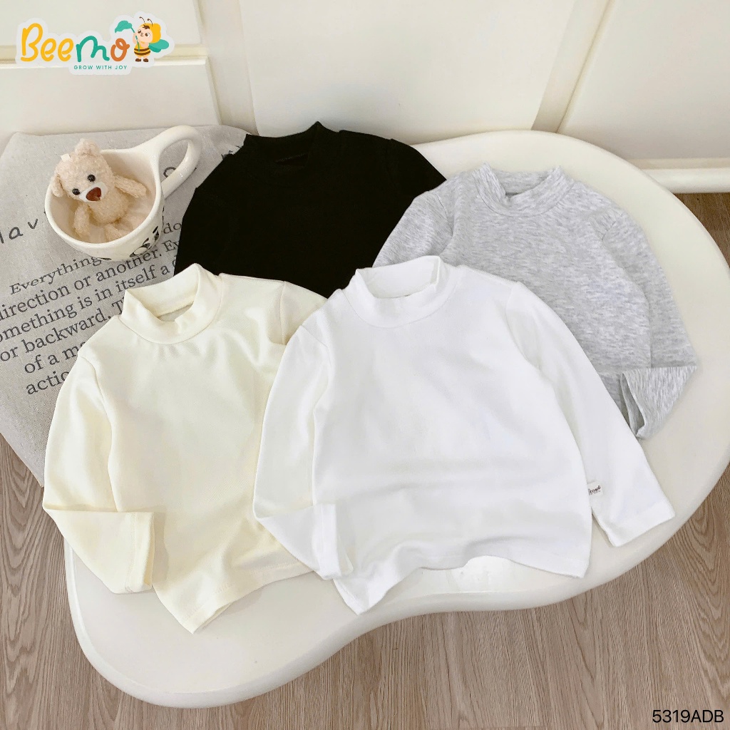 Áo giữ nhiệt lót lông cổ lọ ấm áp, áo thun giữ nhiệt trơn màu basic unisex cho bé 5319adb