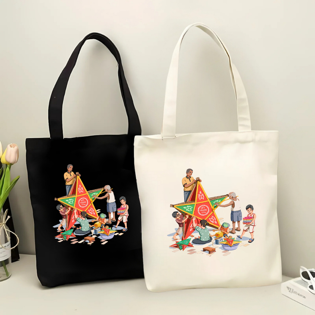 Túi tote có khóa làm đèn ông sao vui trung thu túi vải canvas đeo vai đi chơi kích thước 35x40cm tota0243