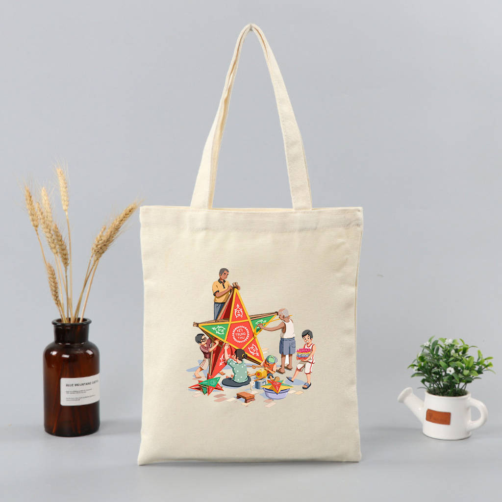 Túi tote có khóa làm đèn ông sao vui trung thu túi vải canvas đeo vai đi chơi kích thước 35x40cm tota0243