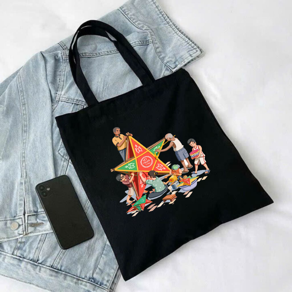 Túi tote có khóa làm đèn ông sao vui trung thu túi vải canvas đeo vai đi chơi kích thước 35x40cm tota0243