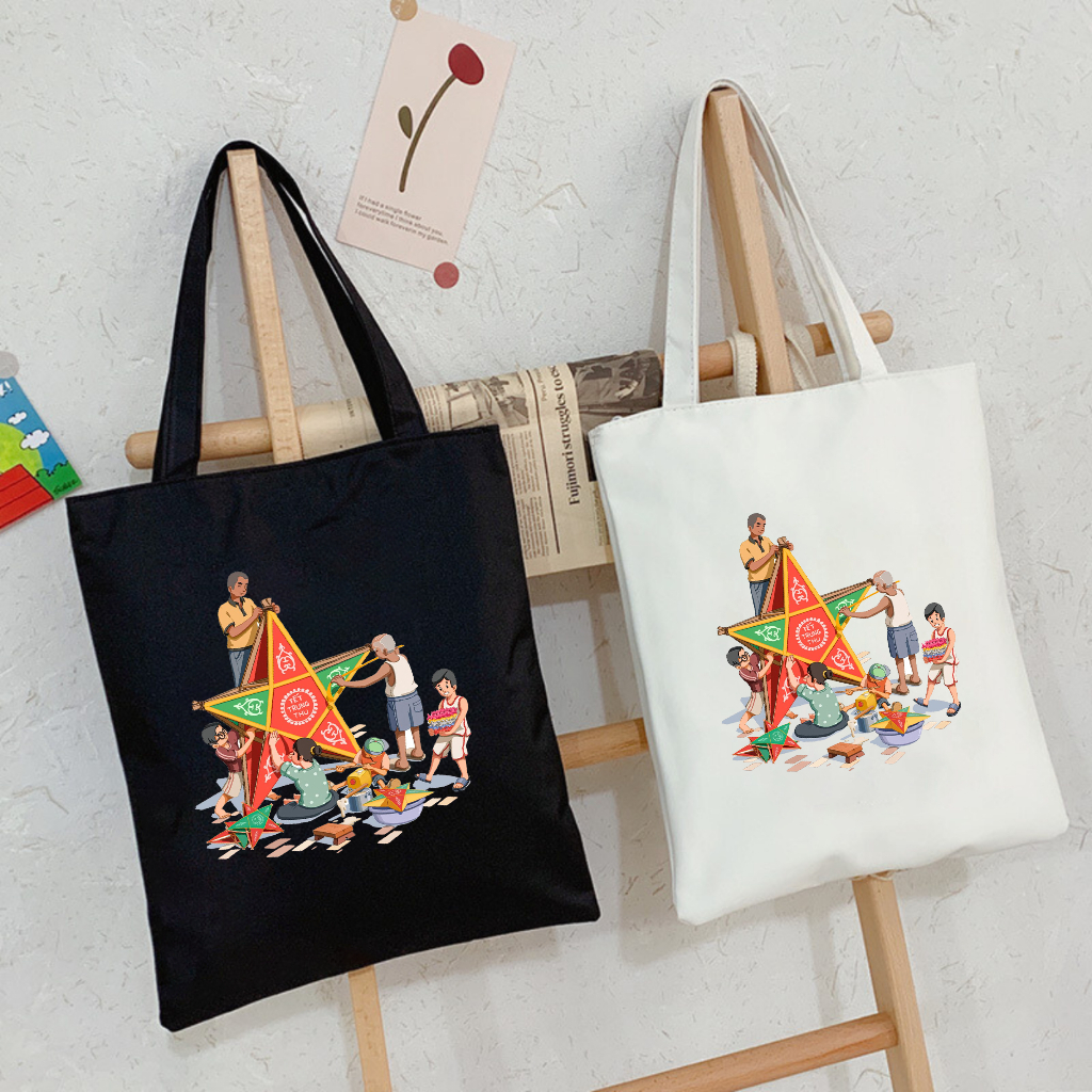 Túi tote có khóa làm đèn ông sao vui trung thu túi vải canvas đeo vai đi chơi kích thước 35x40cm tota0243