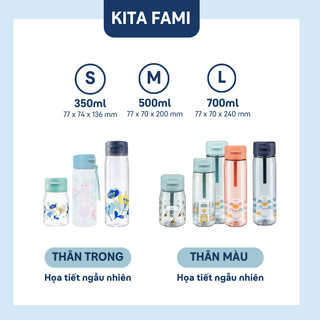Bình Nước Kita Fami: Nhựa Tritan An Toàn, Chống Tràn, 3 Dung Tích (350/500/700ml)