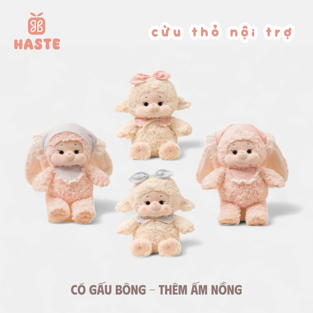 Gấu Thú Bông Cừu Bông Thỏ Công Chúa Tiểu Thư Nội Trợ Trắng Hồng Đeo Yếm Turban Nơ Quà Tặng Lông Xù Siêu Mềm Mịn Dễ Thươn