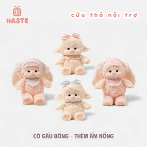 Gấu Thú Bông Cừu Bông Thỏ Công Chúa Tiểu Thư Nội Trợ Trắng Hồng Đeo Yếm Turban Nơ Quà Tặng Lông Xù Siêu Mềm Mịn Dễ Thươn