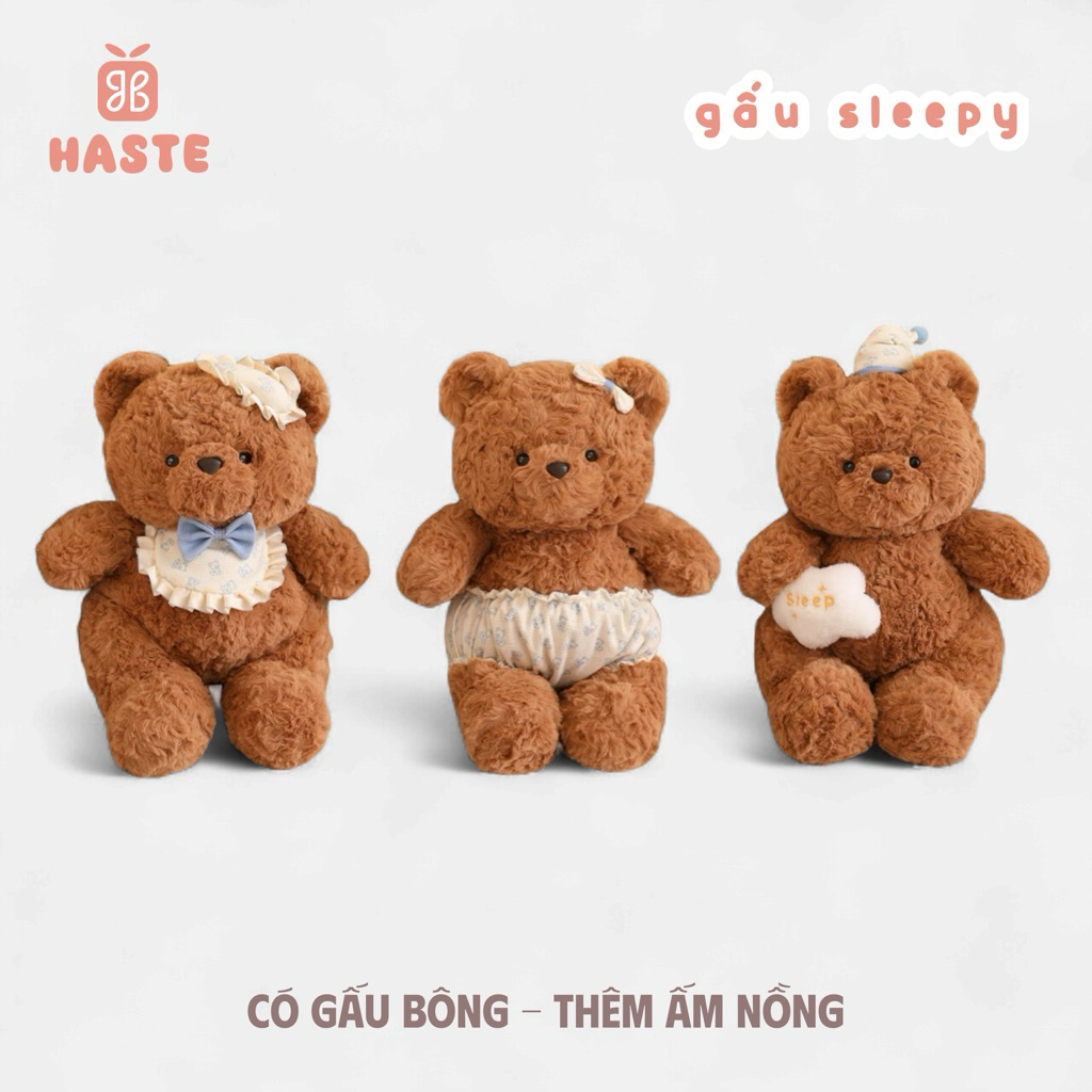 Gấu Thú Bông Teddy Nâu Pijama Sleepy Ngủ Ngon Đeo Phụ Kiện Bỉm Tã Quà Tặng Độc Đáo Lông Xù Siêu Mềm Mịn Siêu Dễ Thươngn