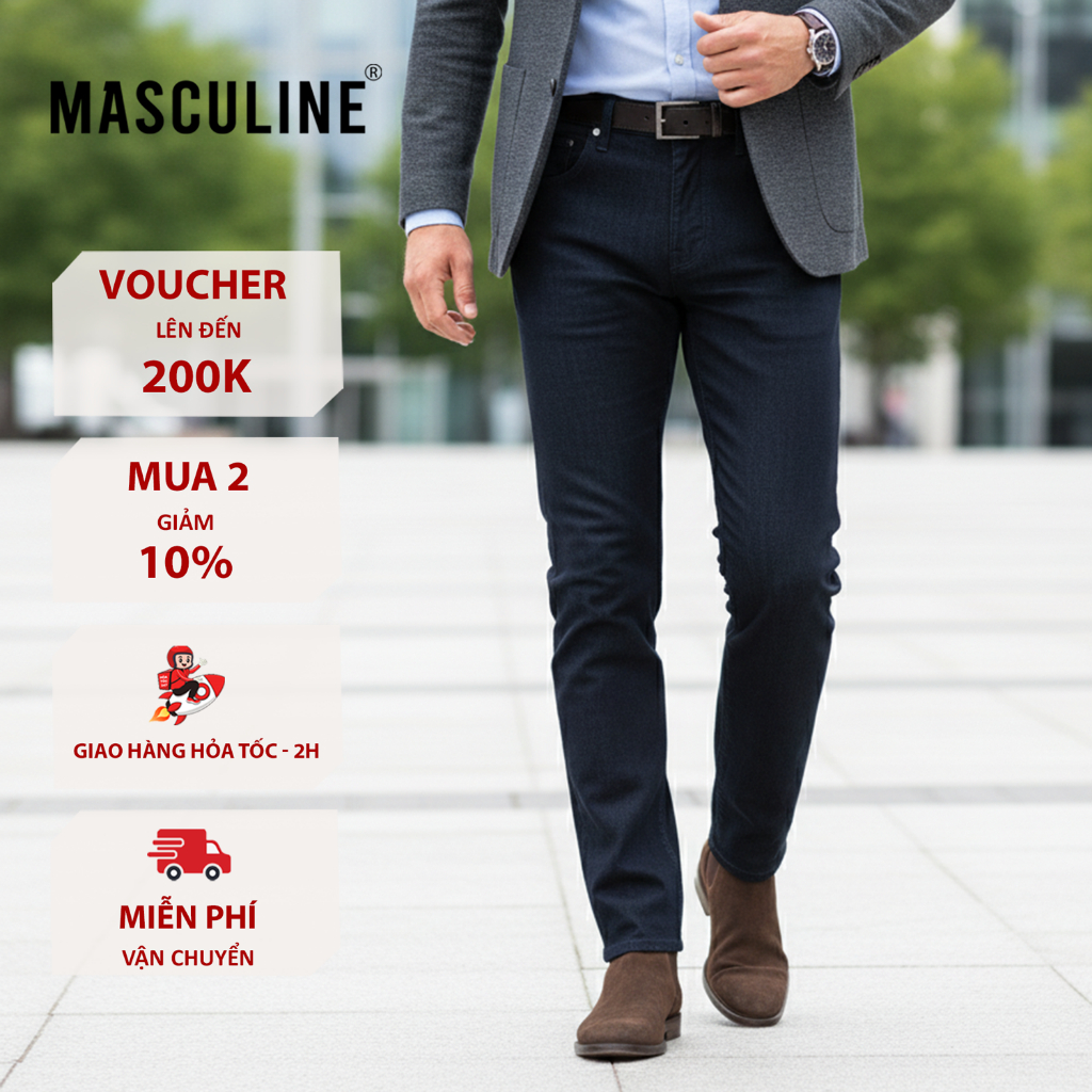 Quần jeans trung tuổi nam Masculine cao cấp, dáng cổ điển, chất vải mềm mại, khô thoáng - MJRC22.2