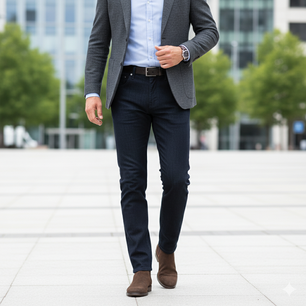 Quần jeans trung tuổi nam Masculine cao cấp, dáng cổ điển, chất vải mềm mại, khô thoáng - MJRC22.2
