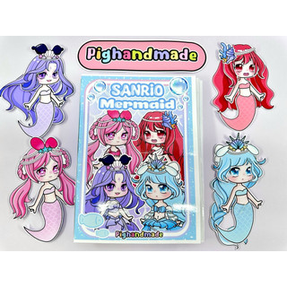 Đồ chơi bóc dán ngôi nhà 4 nàng tiên cá Sanrio - búp bê giấy Kuromi, Melody, Cinnamoroll, Kitty
