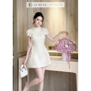 Váy Sơ Mi Dáng Chữ A Đính Hoa Tiểu Thư LAROSA Chất Chéo Rubi Cao Cấp Phù Hợp Đi Chơi, Công Sở,.. V1405
