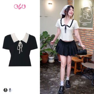 Áo knit OLV cổ bẻ phối dây cột nơ trẻ trung năng động Sooah Knit Top phù hợp đi làm đi chơi