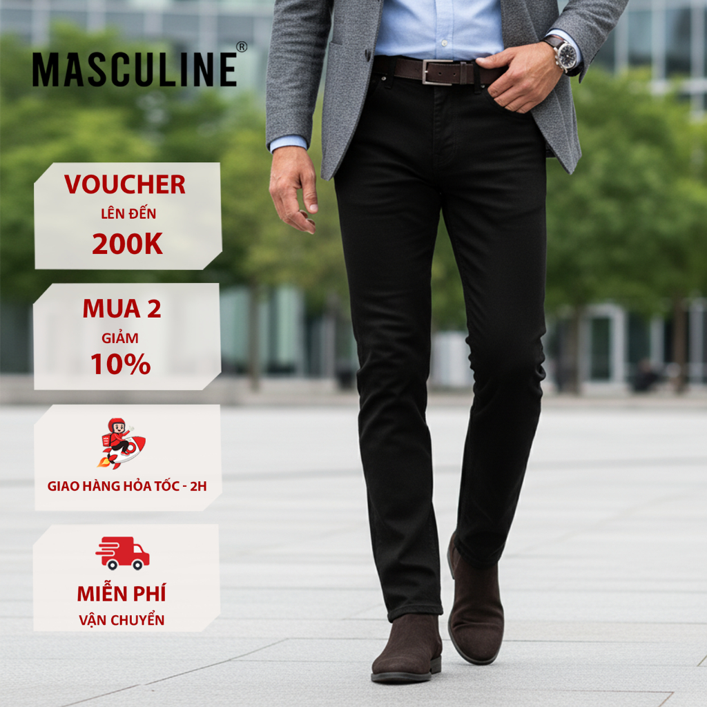 Quần jeans trung tuổi nam Masculine cao cấp, chất vải kháng khuẩn sang trọng - MJRC22.5