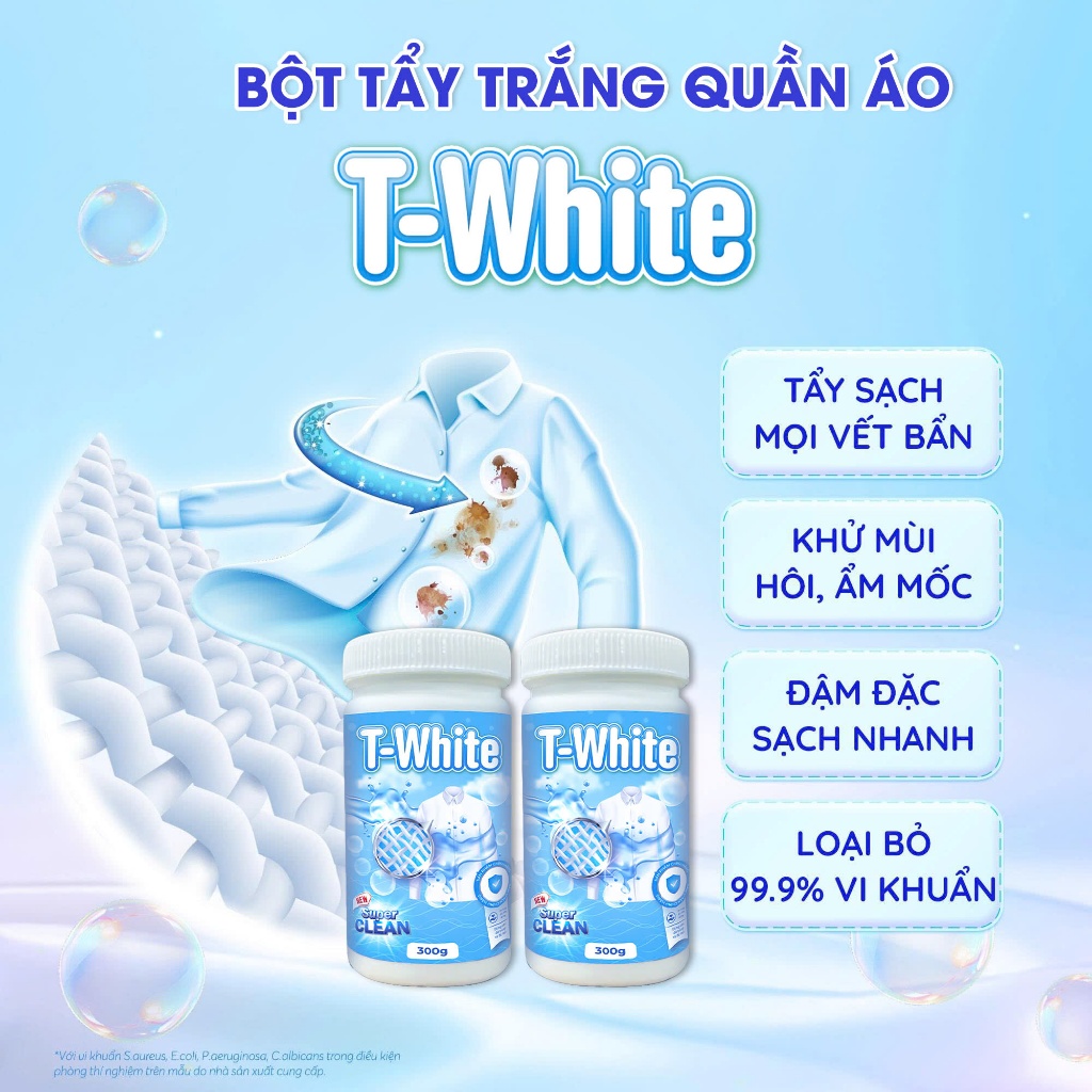 Bột Tẩy Trắng Quần Áo T-White 300g – Tẩy Sạch Vết Bẩn, Khử Mùi Ẩm Mốc, Loại Bỏ Vi Khuẩn