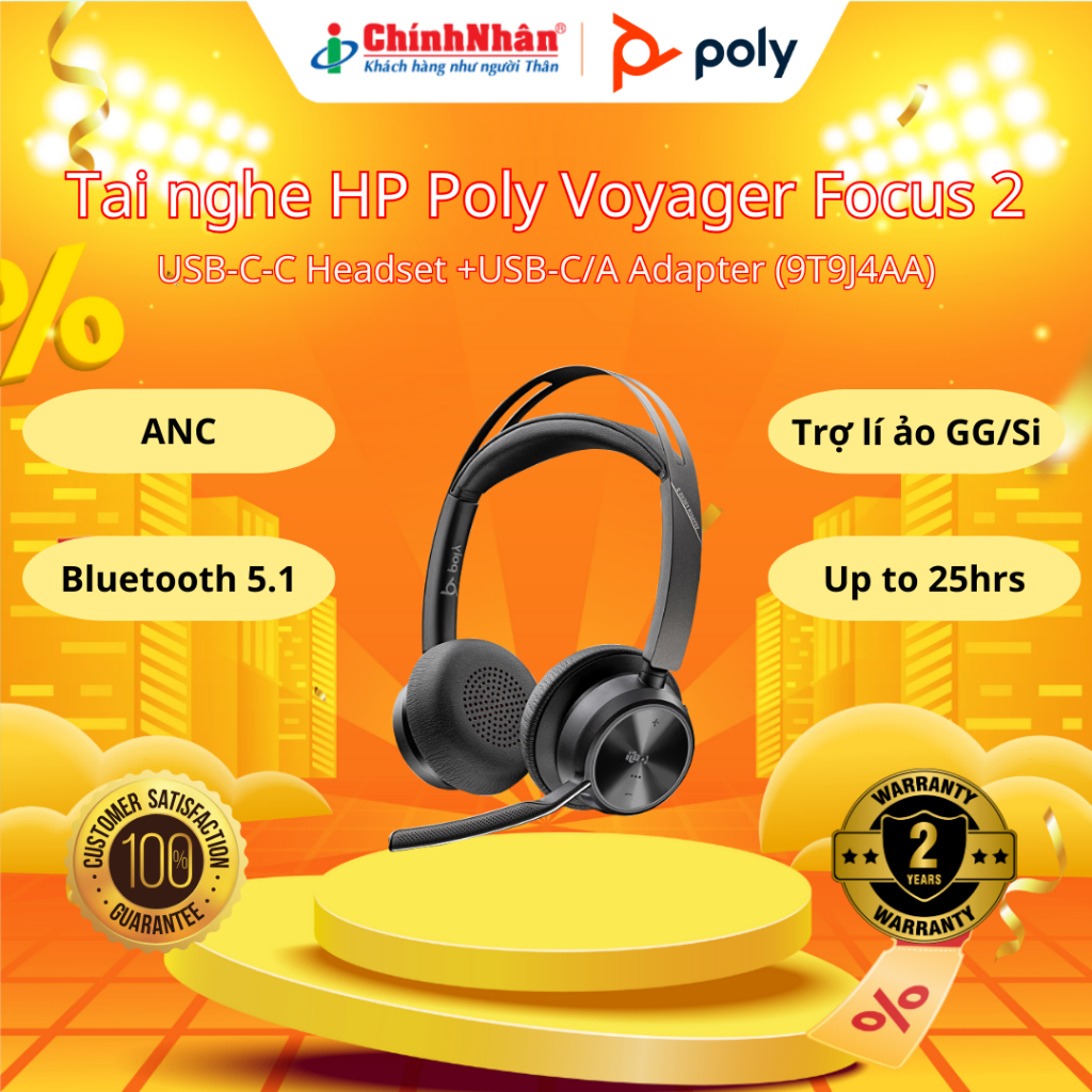Tai nghe Poly Voyager Focus 2 USB-C/A Wireless Teams Certified (9T9J4AA ...