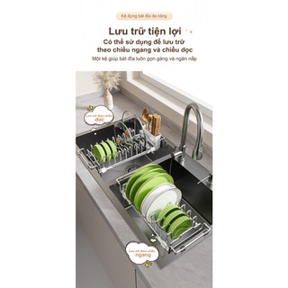 Kệ bát đĩa inox phía trên bồn rửa Rổ Đa Năng Đựng bát đĩa Kệ đựng đồ rửa chén bát