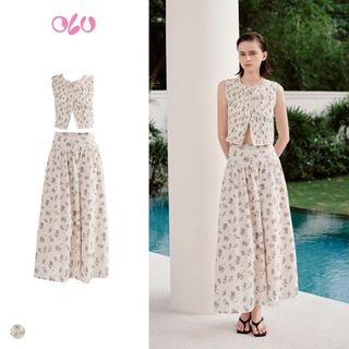 Set OLV áo và chân váy dài họa tiết hoa chất liệu thoáng mát Redell Fleur Set