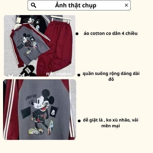 set đồ nữ.đồ bộ nữ thu đông in họa tiết mikey dài tay kẻ sọc viền quần cạp chun ống rộng Donna Hcom3696