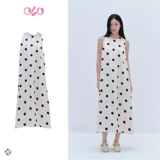 Đầm OLV suông dài chấm bi trẻ trung nữ tính Cream Dot Halter Neck Maxi Dress phù hợp đi chơi