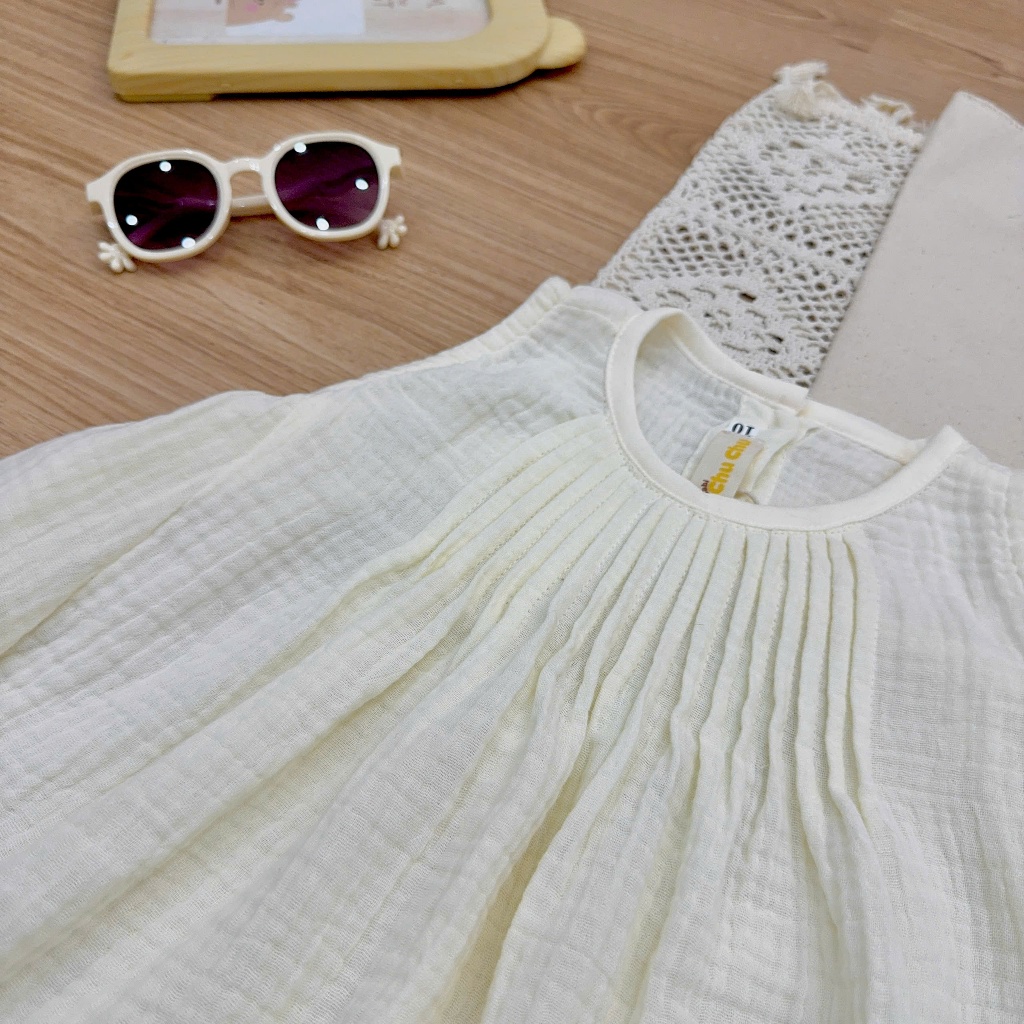 Set bộ áo sát nách, bèo xòe dễ thương cho bé gái vải Xô Muslin 2 lớp, thâm hút mồ hôi - Chu Chu Babi