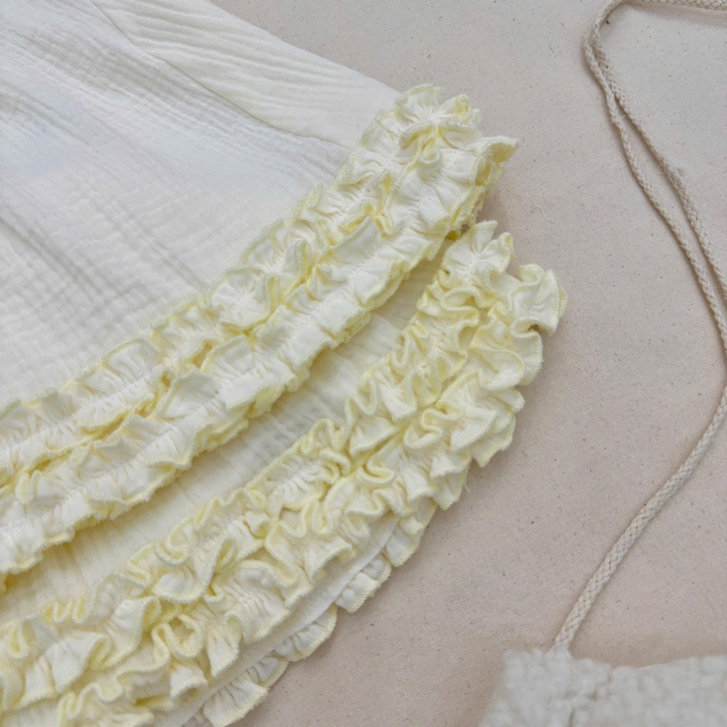 Set bộ áo sát nách, bèo xòe dễ thương cho bé gái vải Xô Muslin 2 lớp, thâm hút mồ hôi - Chu Chu Babi