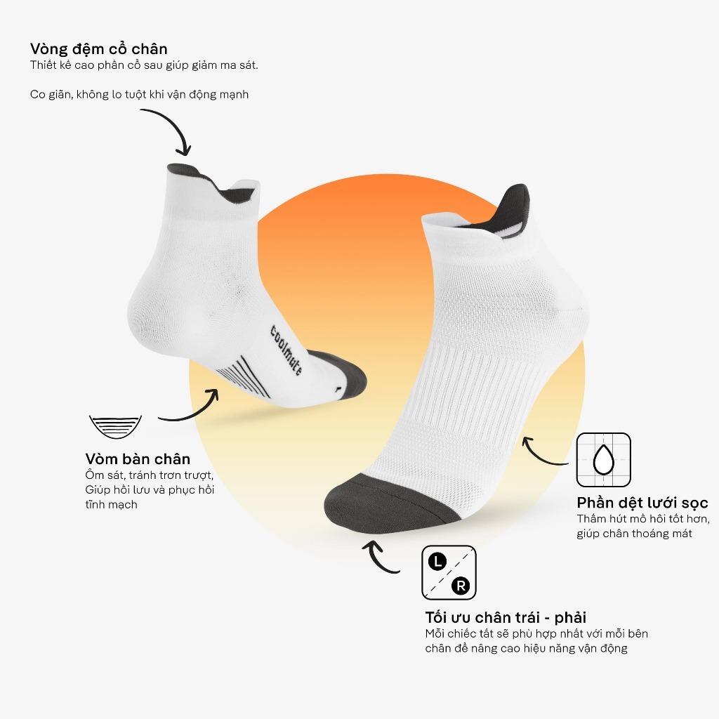 [MUA 2 GIẢM 5%]Combo 2 Tất/Vớ nam thể thao cổ ngắn Compression Techfit Coolmate