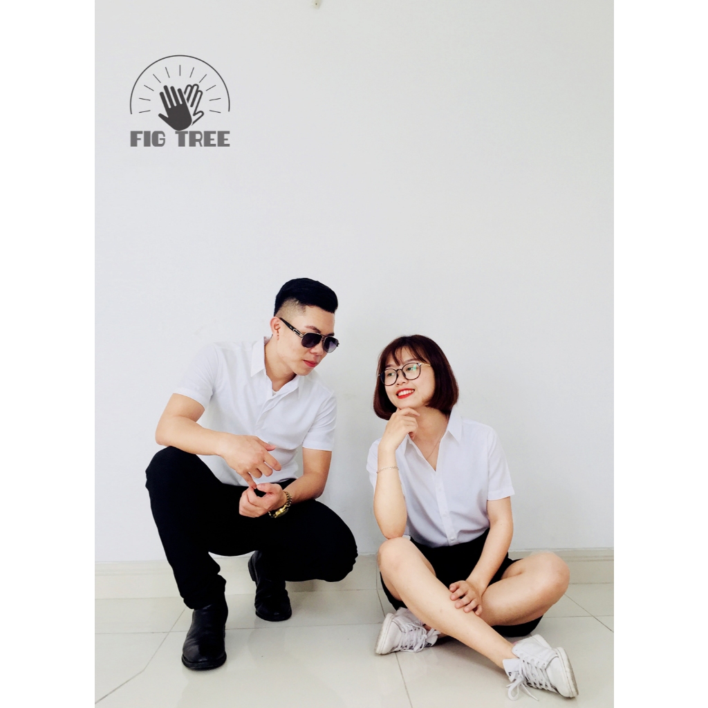 Áo Sơ Mi Đôi Nam Nữ, Đồng Phục Sơ Mi Fig Tree Ngắn Tay Màu Trắng Tinh Khôi, Có size đến 90kg