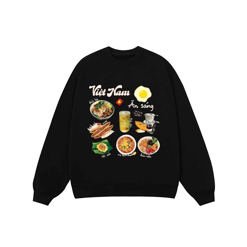 Áo Vớ Vẩn Vui Tươi REDLABEL Áo Sweater VIỆT NAM ĂN SÁNG Áo Sweatshirt Nỉ Oversize Nam Nữ SWT28