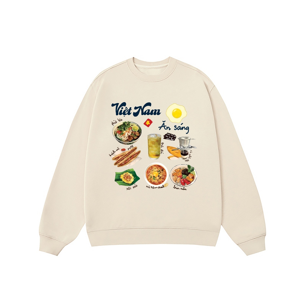 Áo Vớ Vẩn Vui Tươi REDLABEL Áo Sweater VIỆT NAM ĂN SÁNG Áo Sweatshirt Nỉ Oversize Nam Nữ SWT28