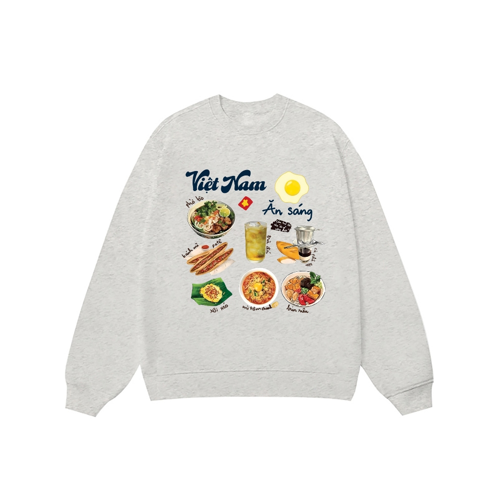Áo Vớ Vẩn Vui Tươi REDLABEL Áo Sweater VIỆT NAM ĂN SÁNG Áo Sweatshirt Nỉ Oversize Nam Nữ SWT28