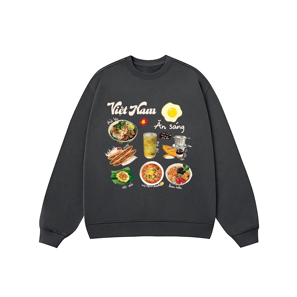 Áo Vớ Vẩn Vui Tươi REDLABEL Áo Sweater VIỆT NAM ĂN SÁNG Áo Sweatshirt Nỉ Oversize Nam Nữ SWT28