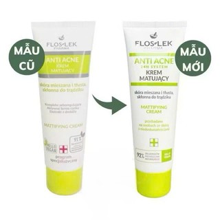 Kem dưỡng hỗ trợ giảm dầu, giảm nhờn Floslek Anti Acne 24h System Mattifying Cream 50ml
