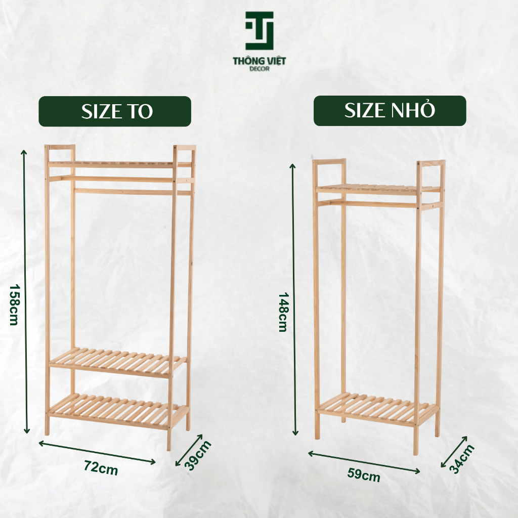 Kệ Vuông Treo Quần Áo, Tủ Treo Quần Áo Đa Năng 1 Khoang Gỗ Thông Tự Nhiên 2 Size To Nhỏ Chịu Lực Tốt