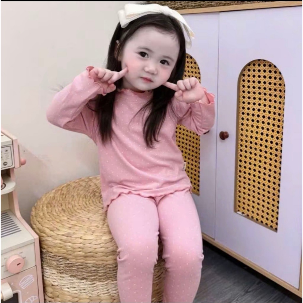 Sét Bộ Thu Đông Bé Gái Chất Liệu Tăm (  HỌA TIẾT CHẤM BI BEGI HỒNG NÂU) MỀM MỊN size 9-32kg