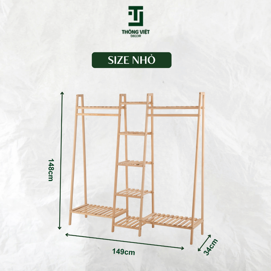 Kệ Treo Quần Áo Gỗ Thông, Tủ Treo Quần Áo Vát 3 Ngăn Size To Nhỏ Chống Mối Mọt Chịu Lực Tốt Bền Đẹp