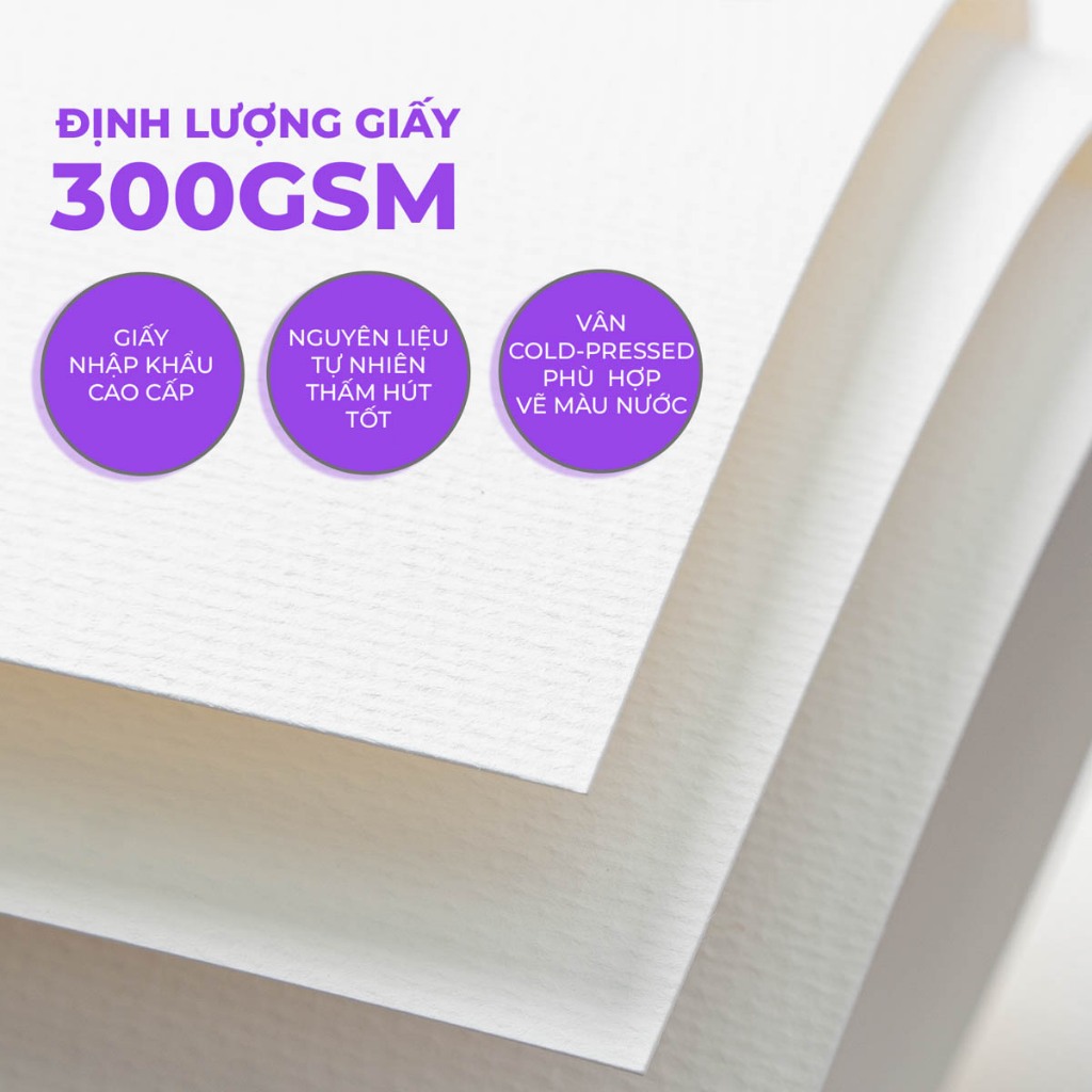 Giấy Vẽ Màu Nước GLOBAL ART 300GSM Cold Pressed, Hot Pressed, Vẽ Màu Nước Acrylic, Gouache, Mặt Mịn Vẽ Chì, Vẽ Chi Tiết