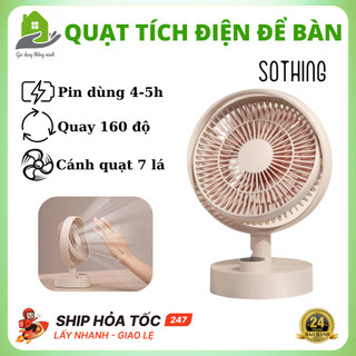 Quạt Tích Điện Sothing Để Bàn Tích Hợp Màn Hình Led, Quay Tự Động 160 Độ, Pin Trâu, Bảo Hành 2 Năm